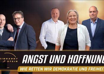 Hochwertige Aufnahme der Redner bei der D-Talk Veranstaltung zum Thema Angst, Hoffnung und Demokratie.