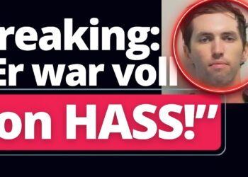 Bewaffneter Täter mit Gesicht im Neon-Rahmen, große Überschrift zu Hass und Gewalt, aktuelle Nachricht, Protest, Sicherheitslage in Deutschland, gesellschaftliche Themen, politische Berichterstattung, D-Talk.